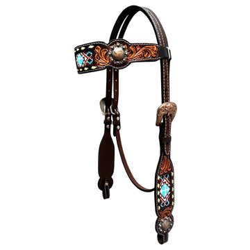 Bar H Equine Genuine Western American Leather Horse Premium Headstall & Breast Collar Set